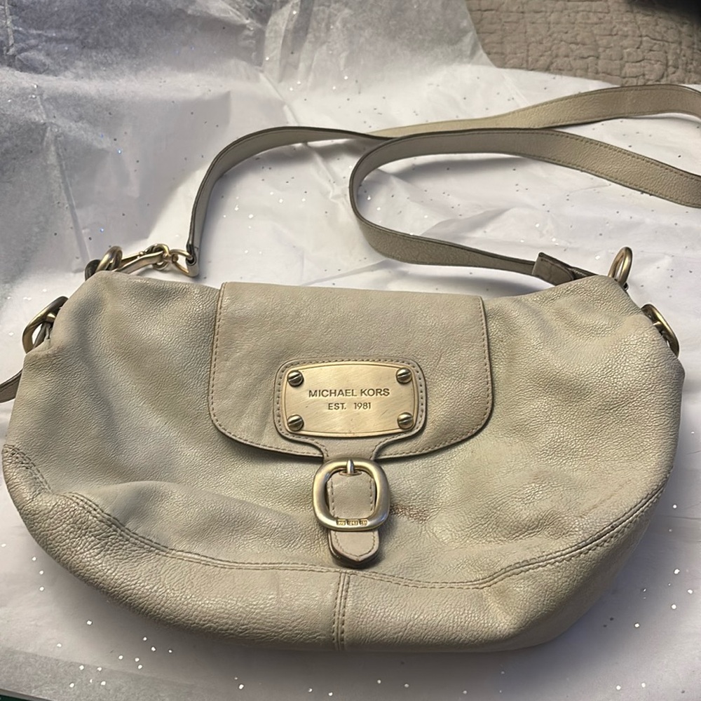 Vintage Michael Kors Cream Colored Leather Shoulder Bag